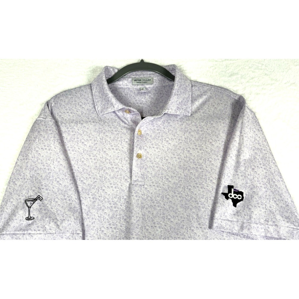 Peter Millar Summer Comfort Men's Large AOP Cocktails Performance Golf Polo Logo